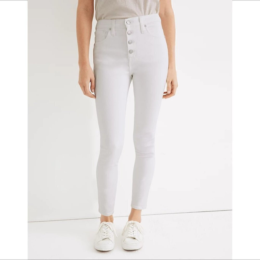 Madewell 10" High rise skinny jean crop white exposed button-fly women new 27